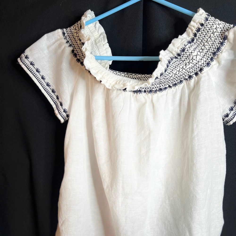 Ann Taylor Linen Cotton Smocked Off The Shoulder Top - Picture 4 of 6